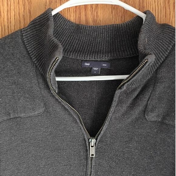 GAP Mens Gray Full Zip Bomber Sweater L Ribbed Collar Utility Pockets Gorpcore - Picture 3 of 9